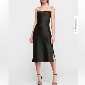 Express Black Satin Cowl Neckline Midi